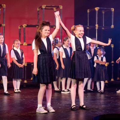 Athena Paxos, Fiona Thackaberry Stevens and the cast of Matilda - Photo by Dale Dong 