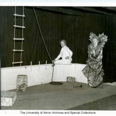 Black and white photograph of Grace Hower Crawford on the set of "Angel on the Ship". Courtesy of the Archives and Special Collections at the University of Akron