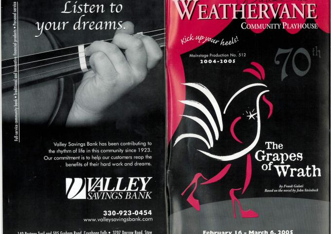 A 2-page spread for the front and back covers of the playbill for the Grapes of Wrath