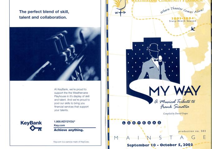 A 2-page spread of the front and back covers of the playbill for My Way: a Musical Tribute to Frank Sinatra